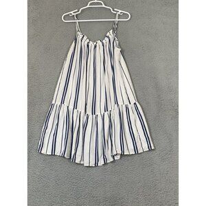 H&M Striped Ruched Tiered Mini Dress Blue Scoop Neck Sleeveless Women SIze 8